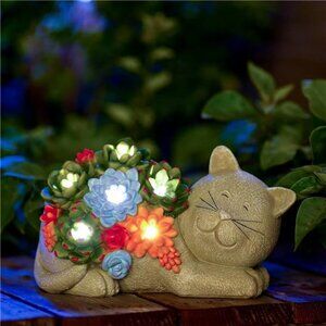 Garden Outdoor Decor Cat Statue - Cat Resin with Solar Light Garden Statues